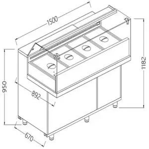 Diamond VB15XGR Saladette Snack Bain Marie Display Counter, 1500mm