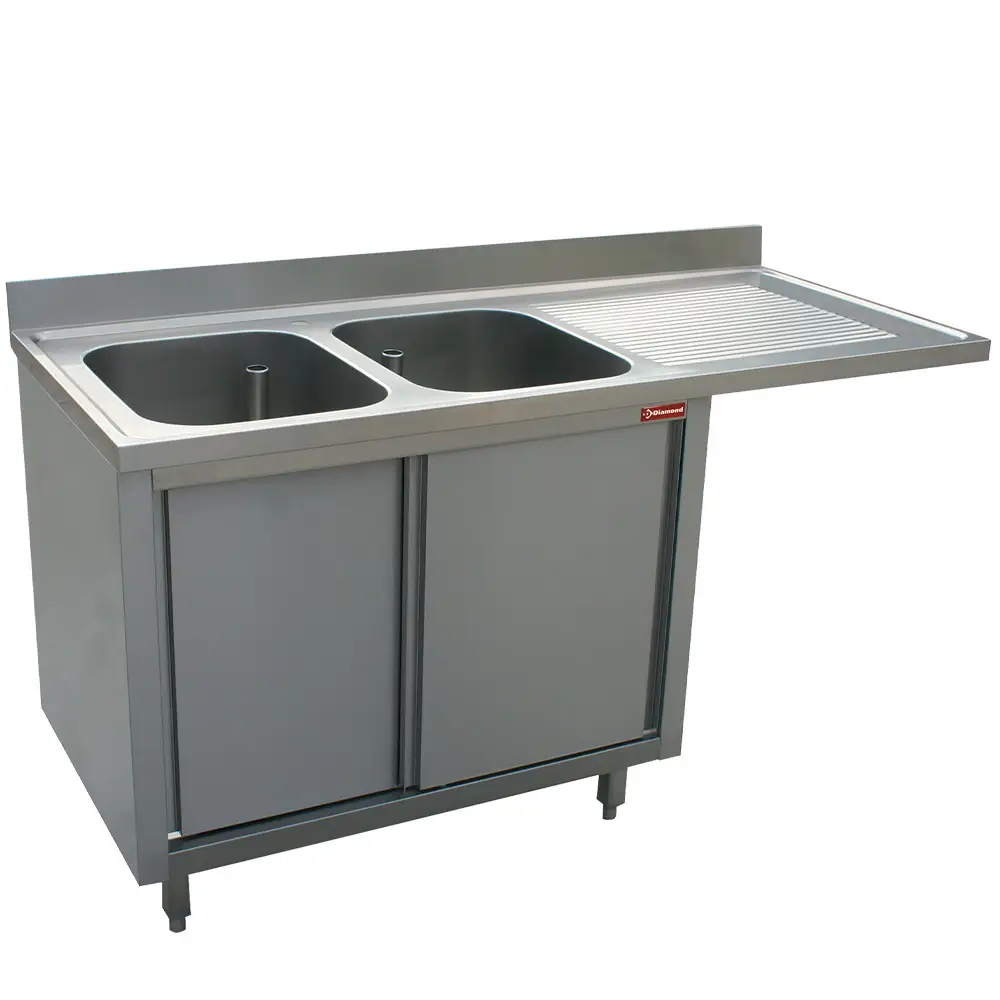 Diamond L1821VD-AS Sink 2 Tanks 500X500X325 Right Draining Board On Cupboard 2 Sliding Doors And Dishwasher Space