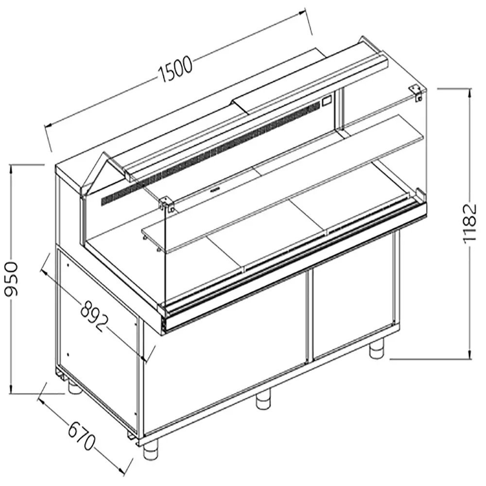 Diamond VB15X/R Snack Patisserie Display Counter with Understorage, 1500mm