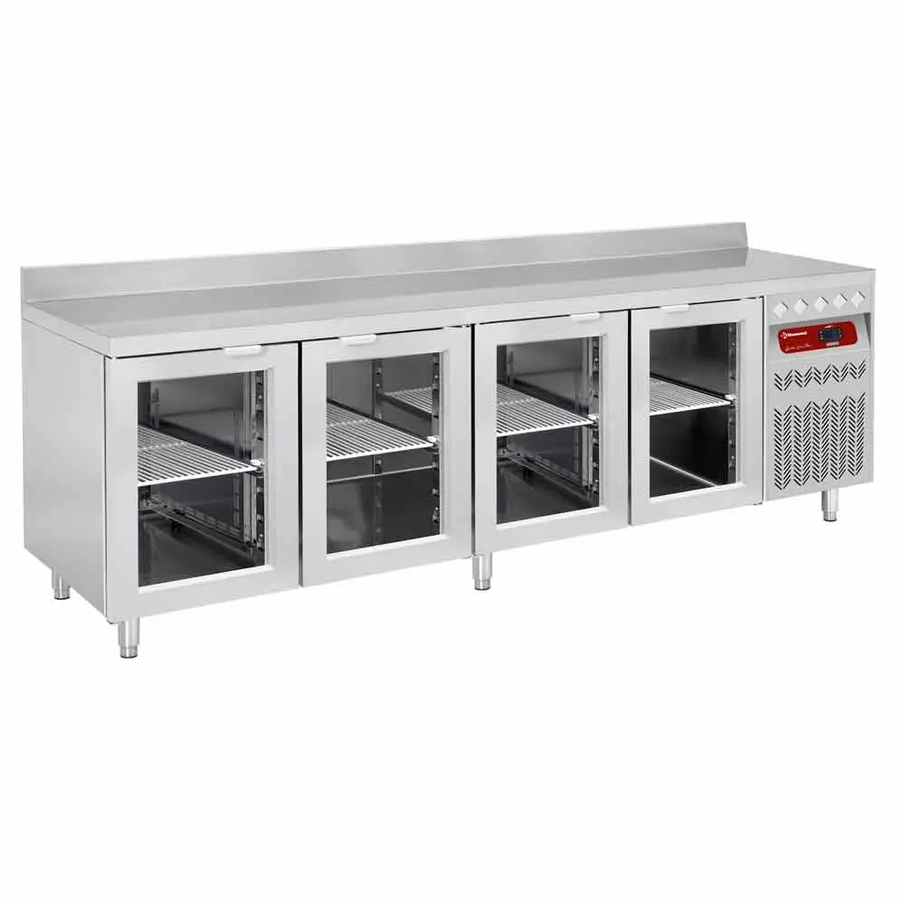 Diamond DT224/P9A-VD Wall ventilated refrigerated table, 4 glass doors GN 1/1, 550 liters