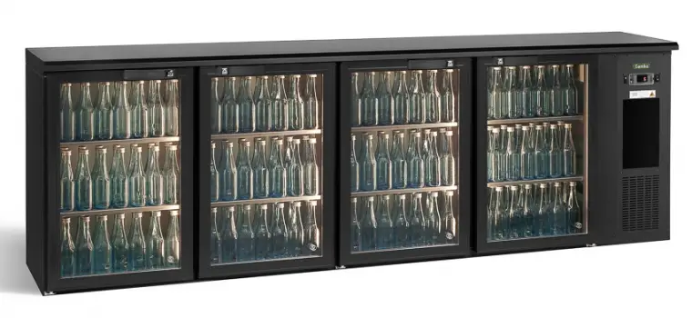 Gamko E3/2222GMU84 Glass Four Door Stainless Steel Undercounter Bottle Cooler, 722 x 33 Centiliters