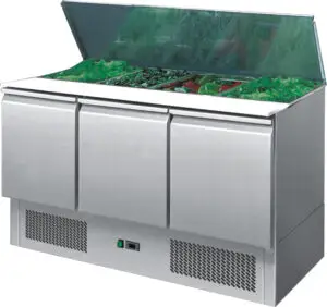Ice-A-Cool ICE3850GR 3 Door Refrigerated Saladette Preparation Counter, 380 Litres