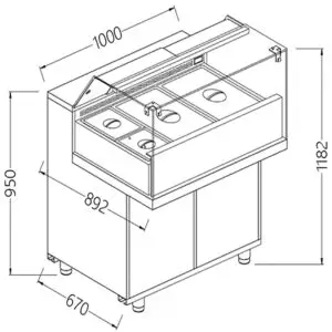 Diamond VB10XGR Saladette Snack Bain Marie Display Counter, 1000mm