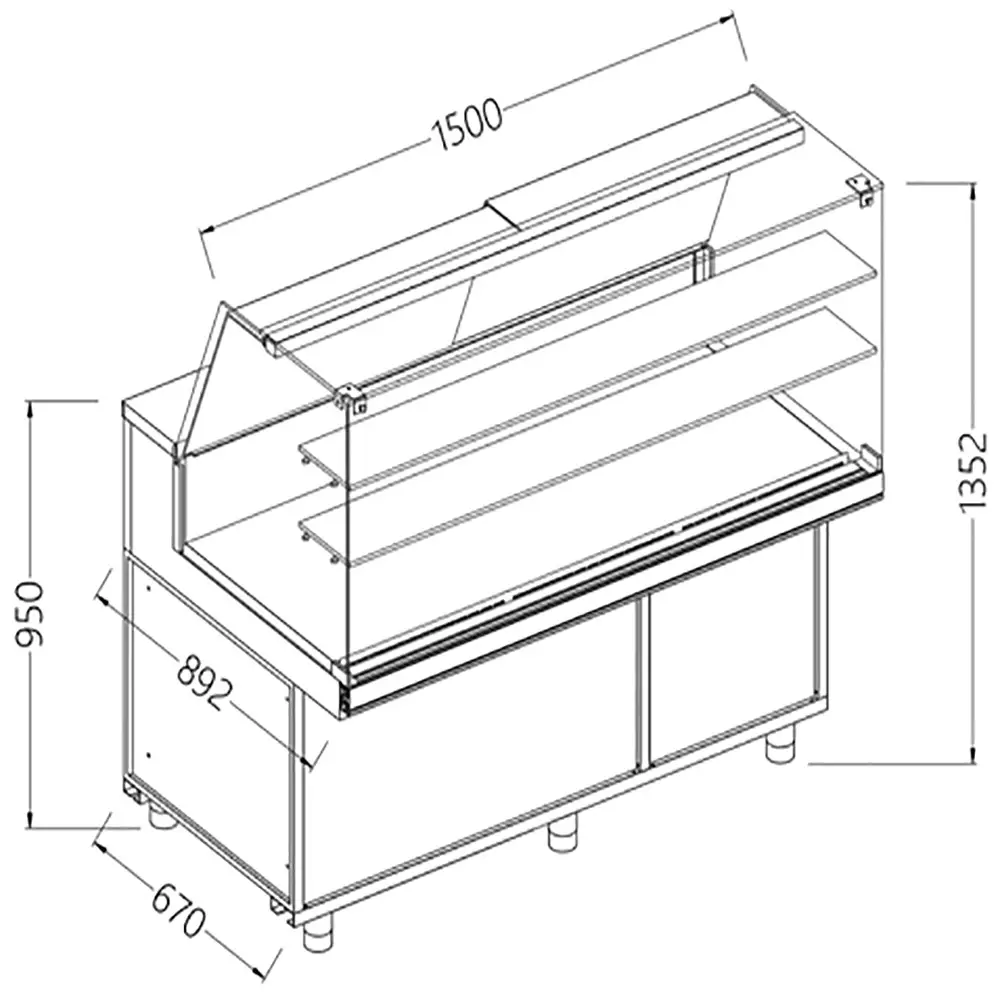 Diamond CA15X/R Hot & Dry Patisserie Display Counter with Understorage, 1500mm