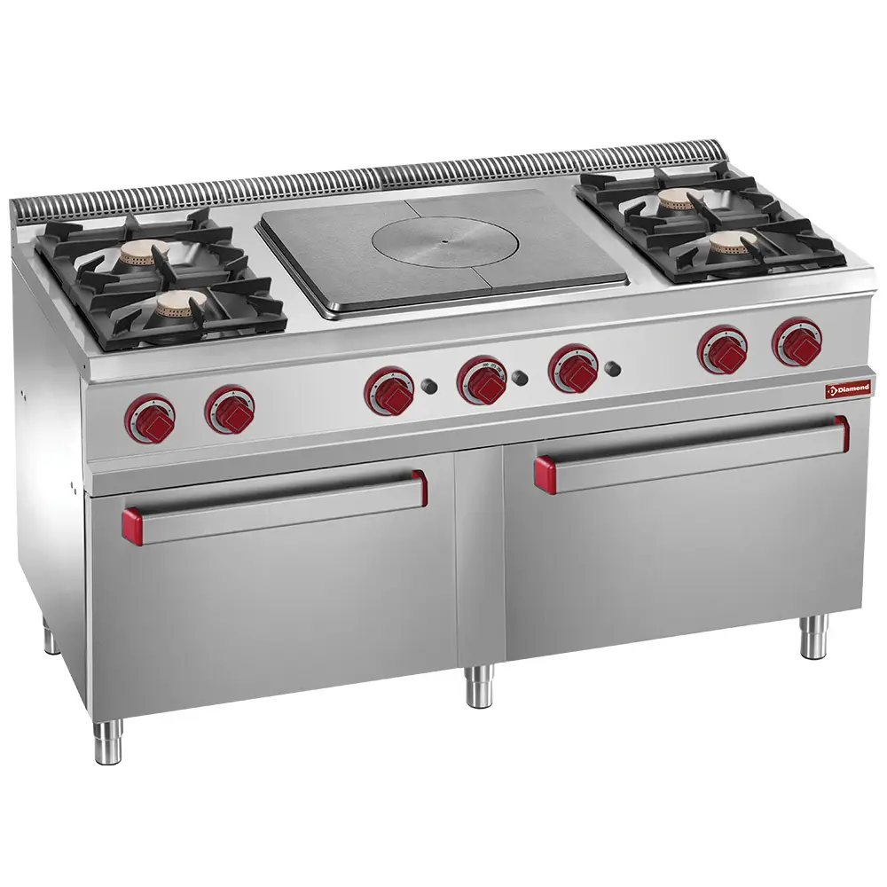 Diamond G7/T4B2F15 Range 4 burners, central cook hobs, 2 gas oven GN 2/1