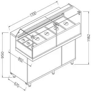Diamond VB17XG Saladette Snack Bain Marie Display Counter, 1700mm