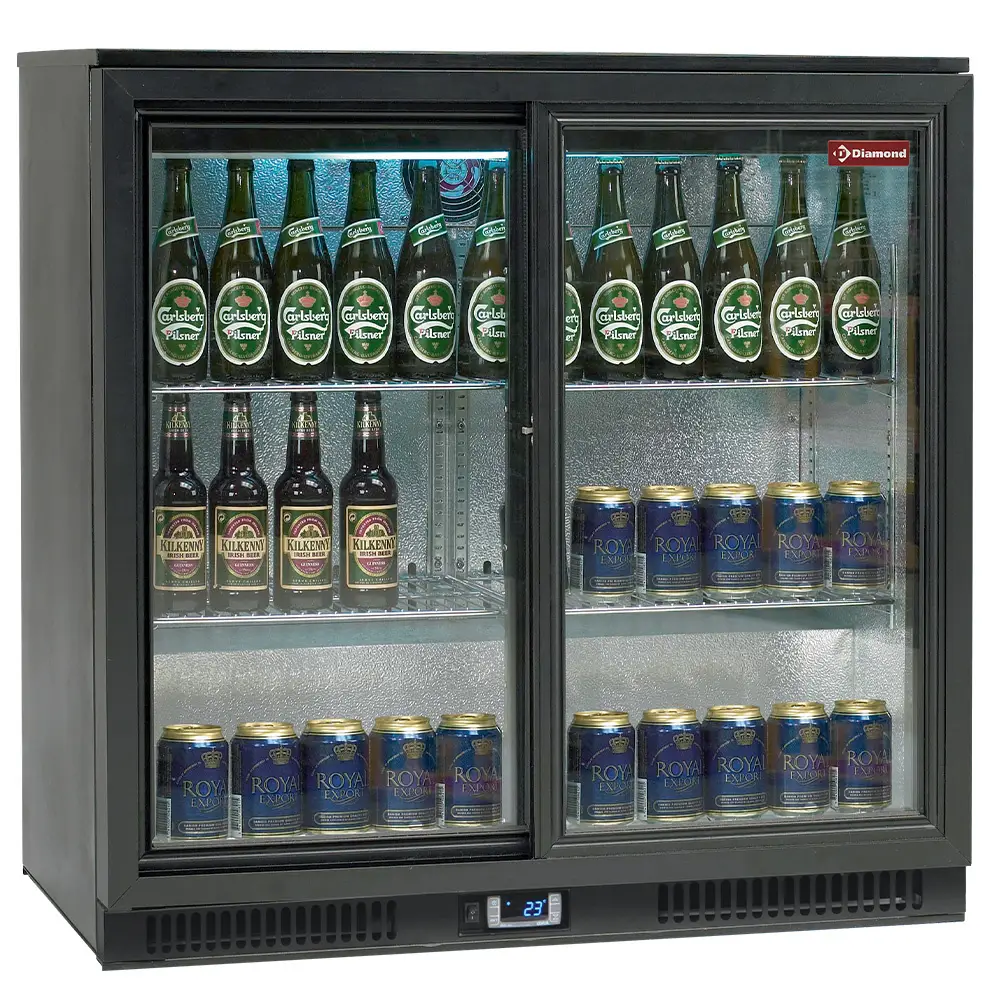 Diamond TABS2/D-R6 Sliding Glass Double Door Back Bar Bottle Cooler, 191 Litres