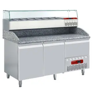 Diamond TP23/P9_SY160G/PP9 Set 2 Door Refrigerated Counter with Splashback & Topping Unit, 6 x 1/3 GN