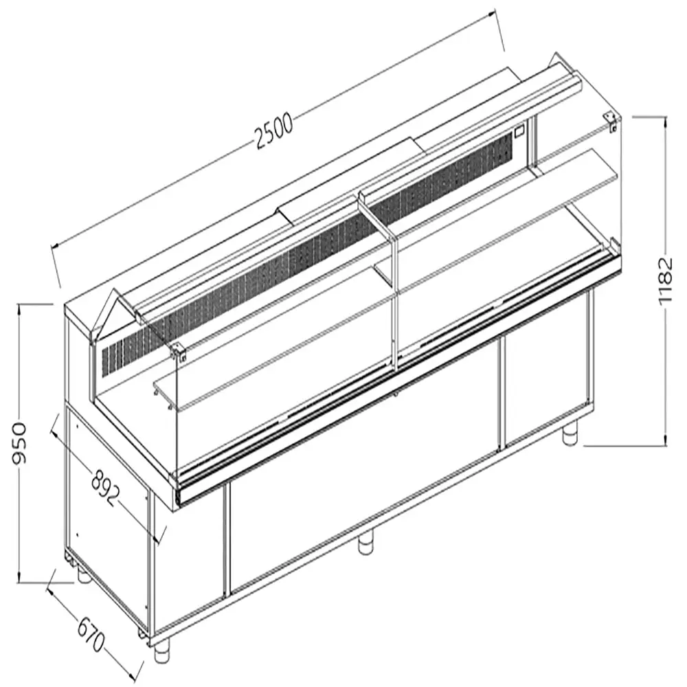 Diamond SB25X/R2 Snack Patisserie Display Counter with Understorage, 2500mm