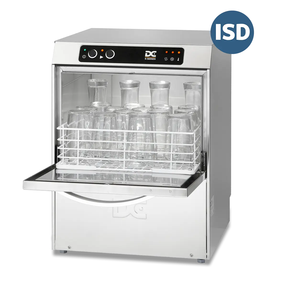 DC SG40ISD Standard Range 400mm Basket Frontloading Commercial Glasswasher with Integral Water Softener and Drain Pump, 18 Pint Capacity