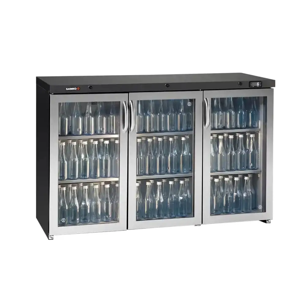 Gamko LG3-315GCS Maxiglass Low Height Stainless Steel Framed Glass Triple Door Bottle Cooler, 338 Litres