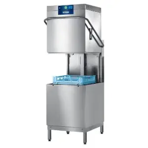 Hobart AMXXS-10C 500mm Basket Hood / Passthrough Dishwasher with Integral Water Softener & Drain Pump, 18 Plates