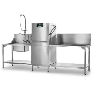 Hobart AUPT-10C 500mm Basket Hood / Passthrough Dishwasher with Drain Pump, 18 Plates