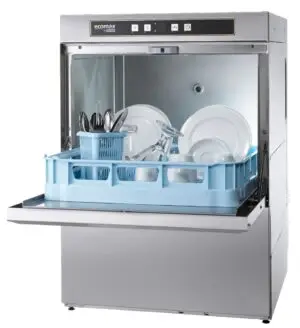 Hobart Ecomax F504S-20C 500mm Basket Frontloading Commercial Dishwasher with Integral Water Softener & Drain Pump, 18 Plates