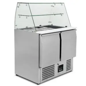 BLIZZARD Double Hinged Door Refrigerated Prep Counter With Glass Canopy