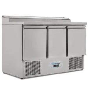 KOLDBOX Compact Triple Door Refrigerated Prep Counter With Raised Collar