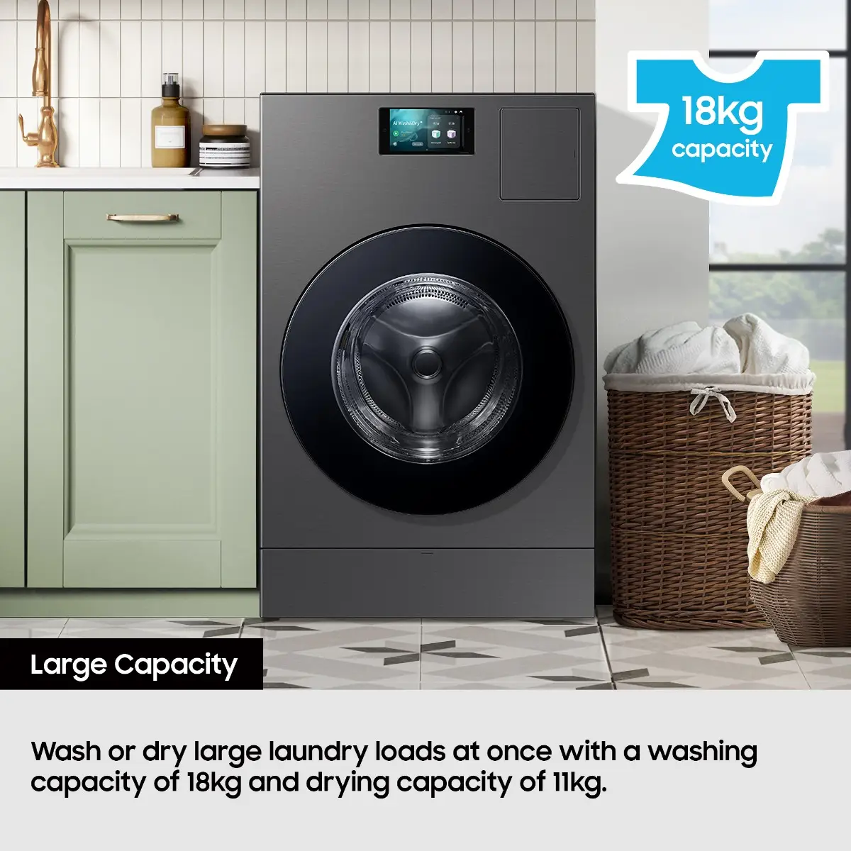 Samsung WD18DB8995BZT1 Bespoke AI All-in-One Heat Pump Washer Dryer, 18/11kg - Image 8