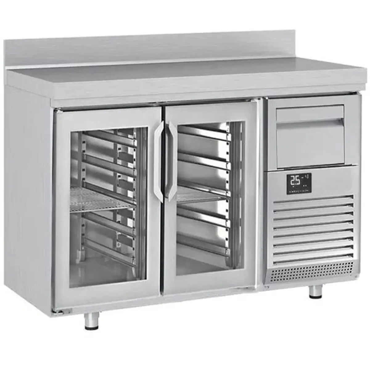 INFRICO Double Glass Door Tall Back Bar Refrigerated Counter With Upstand