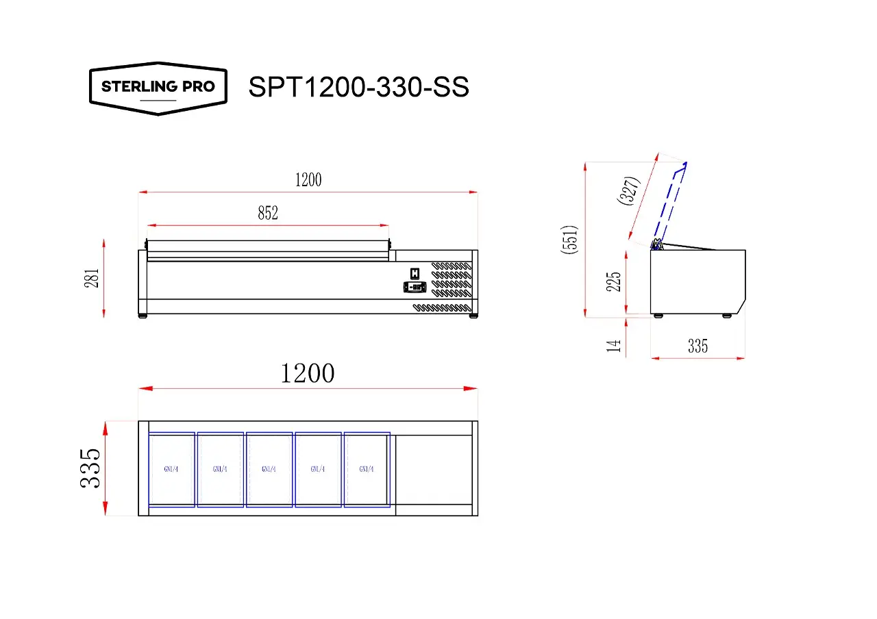 Sterling Pro Cobus SPT1200-330-SS Topping Well with Stainless Steel Lid, 5 x GN1/4 - Image 5