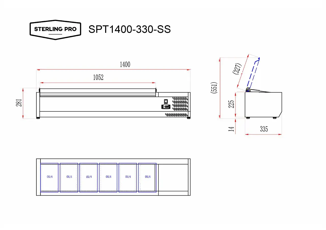 Sterling Pro Cobus SPT1400-330-SS Topping Well with Stainless Steel Lid, 6 x GN1/4 - Image 3