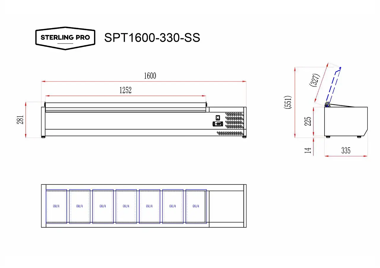 Sterling Pro Cobus SPT1600-330-SS Topping Well with Stainless Steel Lid, 7 x GN1/4 - Image 3