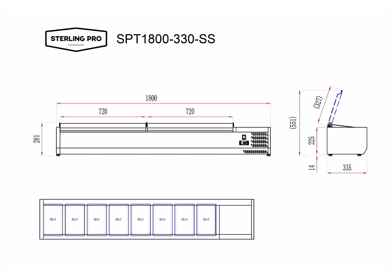 Sterling Pro Cobus SPT1800-330-SS Topping Well with Stainless Steel Lid, 8 x GN1/4 - Image 4